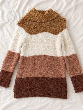 Pink Rose Juniors M Boucle Longline Drop Shoulder Cowl Neck Colorblock Sweater